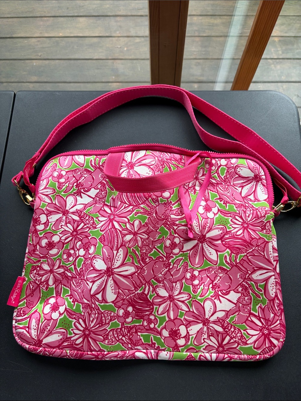 Lilly Pulitzer Pink Floral Laptop Sleeve with Shoulder Strap